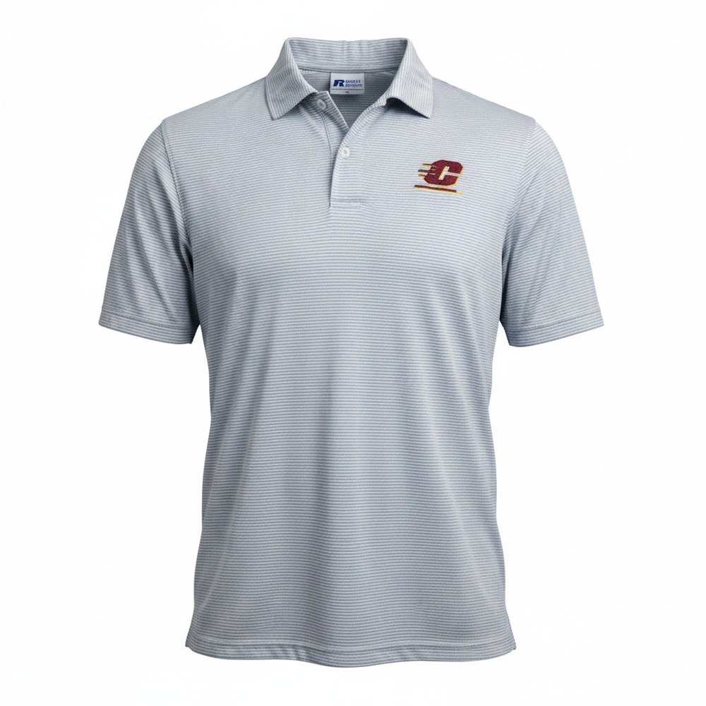 Russell Athletic Central Michigan Chippewas Polo Mens L Blue Stripe NCAA Golf